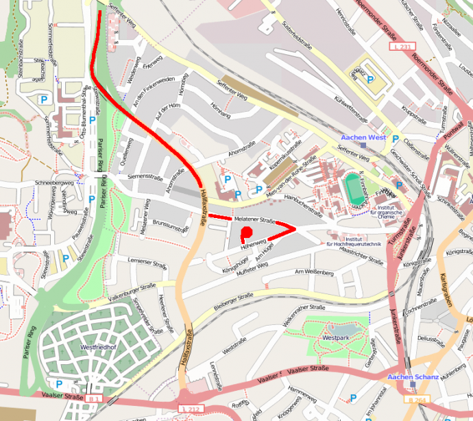 Detailansicht der Anfahrt: Aachen West